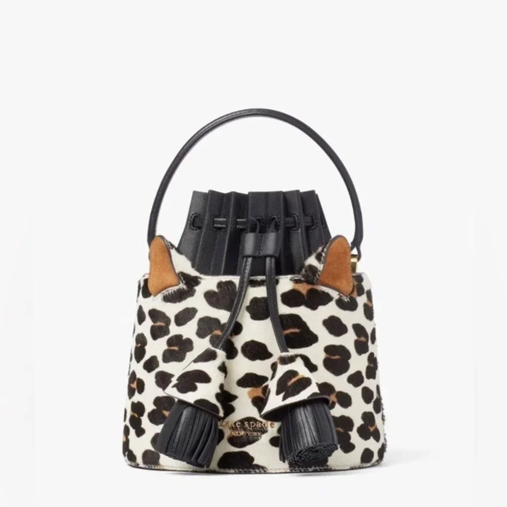 Kate Spade Buttercup Leopard Haircalf Small Bucket Bag Crossbody